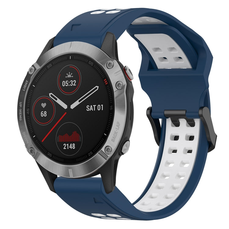 For Garmin Fenix 6 22mm Two-Color Reverse Buckle Silicone Watch Band(Blue+White) - Watch Bands by PMC TechLife | Online Shopping South Africa | PMC TechLife