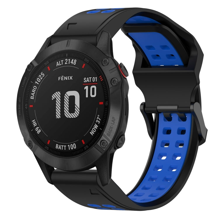 For Garmin Fenix 6 Pro 22mm Two-Color Reverse Buckle Silicone Watch Band(Black+Blue) - Watch Bands by PMC TechLife | Online Shopping South Africa | PMC TechLife