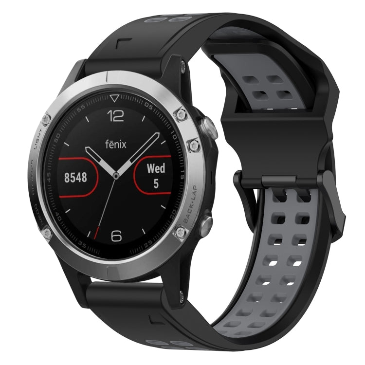 For Garmin Fenix 5 22mm Two-Color Reverse Buckle Silicone Watch Band(Black+Grey) - Watch Bands by PMC TechLife | Online Shopping South Africa | PMC TechLife