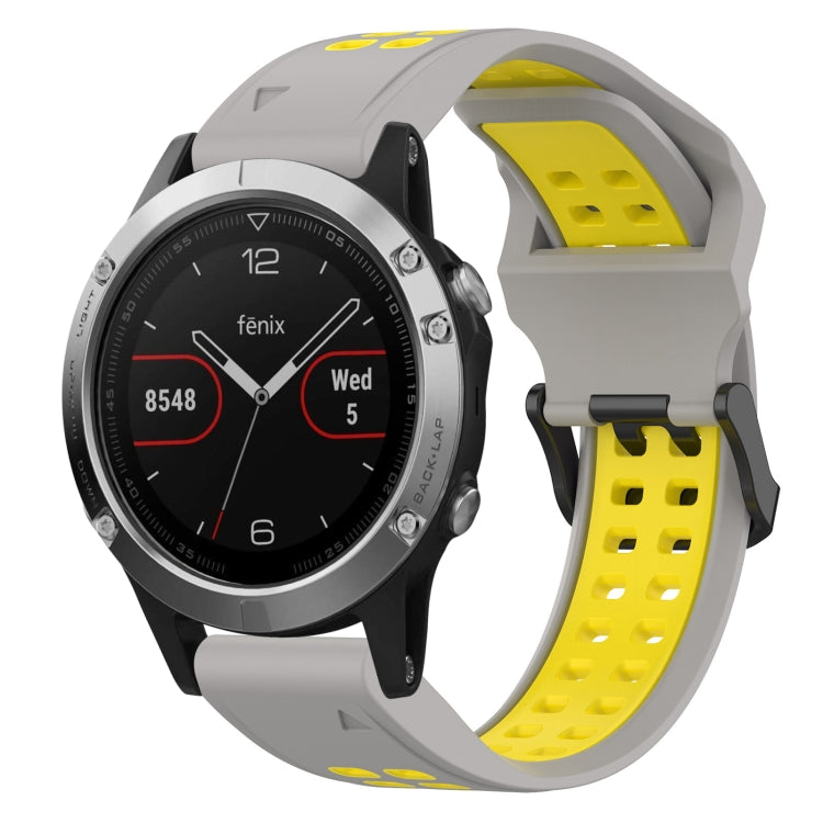 For Garmin Fenix 5 22mm Two-Color Reverse Buckle Silicone Watch Band(Grey+Yellow) - Watch Bands by PMC TechLife | Online Shopping South Africa | PMC TechLife