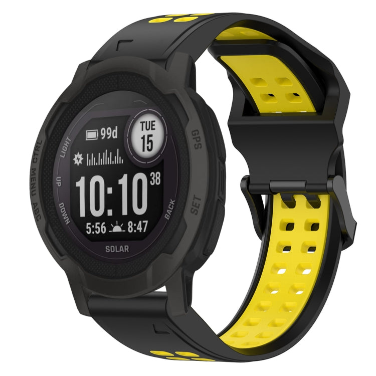 For Garmin Instinct 2 22mm Two-Color Reverse Buckle Silicone Watch Band(Black+Yellow) - Watch Bands by PMC TechLife | Online Shopping South Africa | PMC TechLife