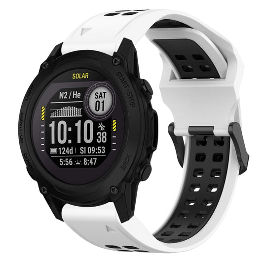 For Garmin Descent G1 22mm Two-Color Reverse Buckle Silicone Watch Band(White+Black) - Watch Bands by PMC Jewellery | Online Shopping South Africa | PMC Jewellery