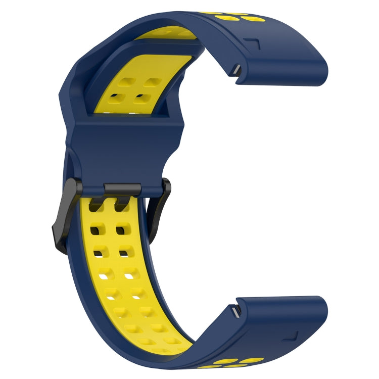 For Garmin Descent G1 22mm Two-Color Reverse Buckle Silicone Watch Band(Blue+Yellow) - Watch Bands by PMC Jewellery | Online Shopping South Africa | PMC Jewellery