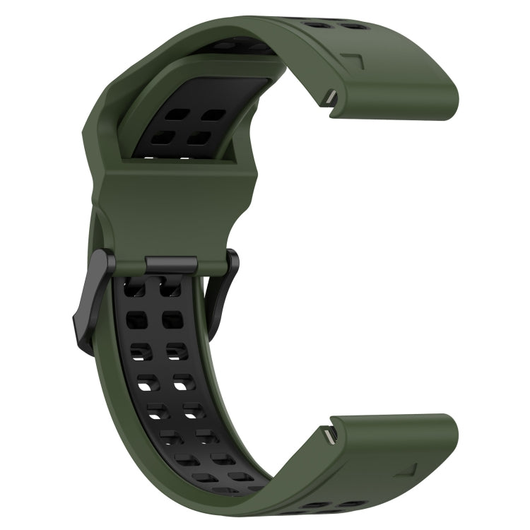 For Garmin Forerunner 955 22mm Two-Color Reverse Buckle Silicone Watch Band(Army Green+Black) - Watch Bands by PMC Jewellery | Online Shopping South Africa | PMC Jewellery