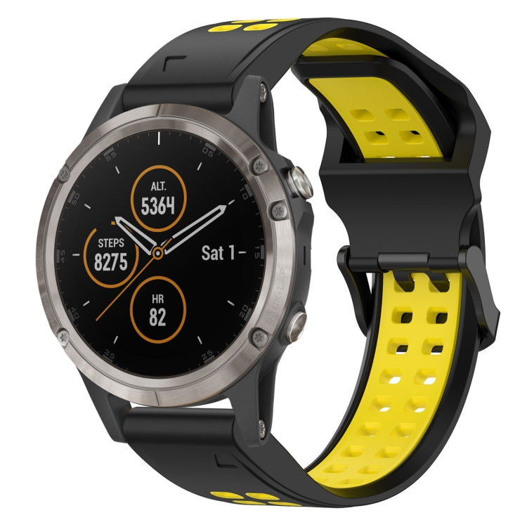 For Garmin Fenix 5 Plus 22mm Two-Color Reverse Buckle Silicone Watch Band(Black+Yellow) - Watch Bands by PMC TechLife | Online Shopping South Africa | PMC TechLife