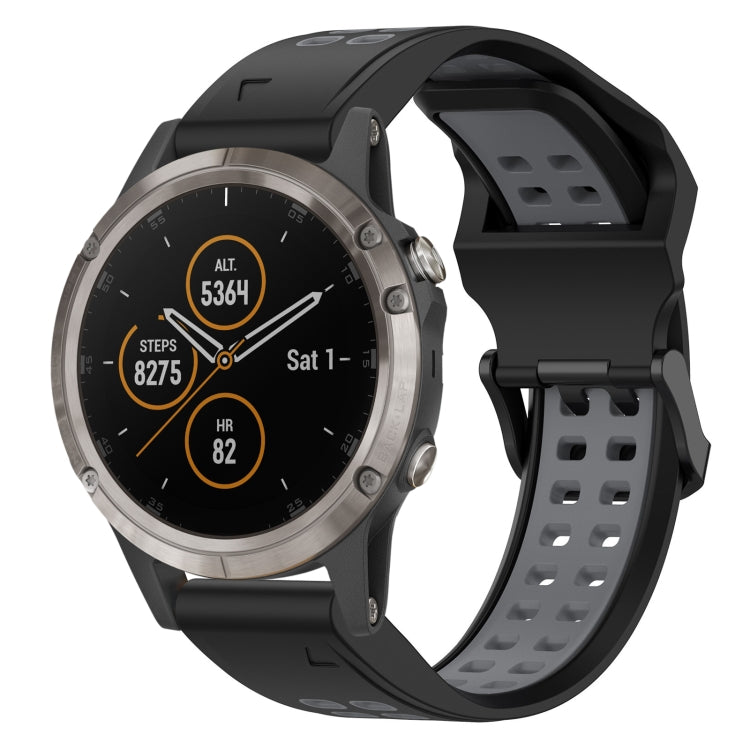 For Garmin Fenix 5 Plus 22mm Two-Color Reverse Buckle Silicone Watch Band(Black+Grey) - Watch Bands by PMC TechLife | Online Shopping South Africa | PMC TechLife