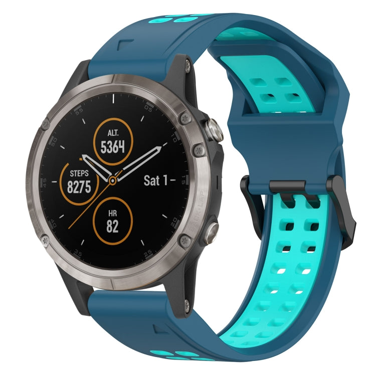 For Garmin Fenix 5 Plus 22mm Two-Color Reverse Buckle Silicone Watch Band(Blue+Teal) - Watch Bands by PMC TechLife | Online Shopping South Africa | PMC TechLife