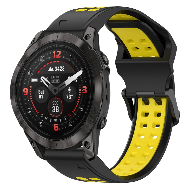 For Garmin Epix Pro 51mm 26mm Two-Color Reverse Buckle Silicone Watch Band(Black+Yellow) - Watch Bands by PMC Jewellery | Online Shopping South Africa | PMC Jewellery