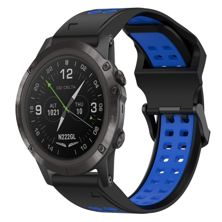 For Garmin D2 Delta PX 26mm Two-Color Reverse Buckle Silicone Watch Band(Black+Blue) - Watch Bands by PMC TechLife | Online Shopping South Africa | PMC TechLife