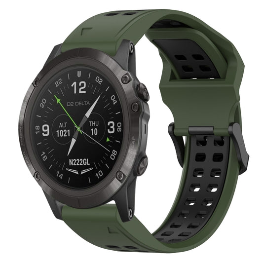 For Garmin D2 Delta PX 26mm Two-Color Reverse Buckle Silicone Watch Band(Army Green+Black) - Watch Bands by PMC Jewellery | Online Shopping South Africa | PMC Jewellery