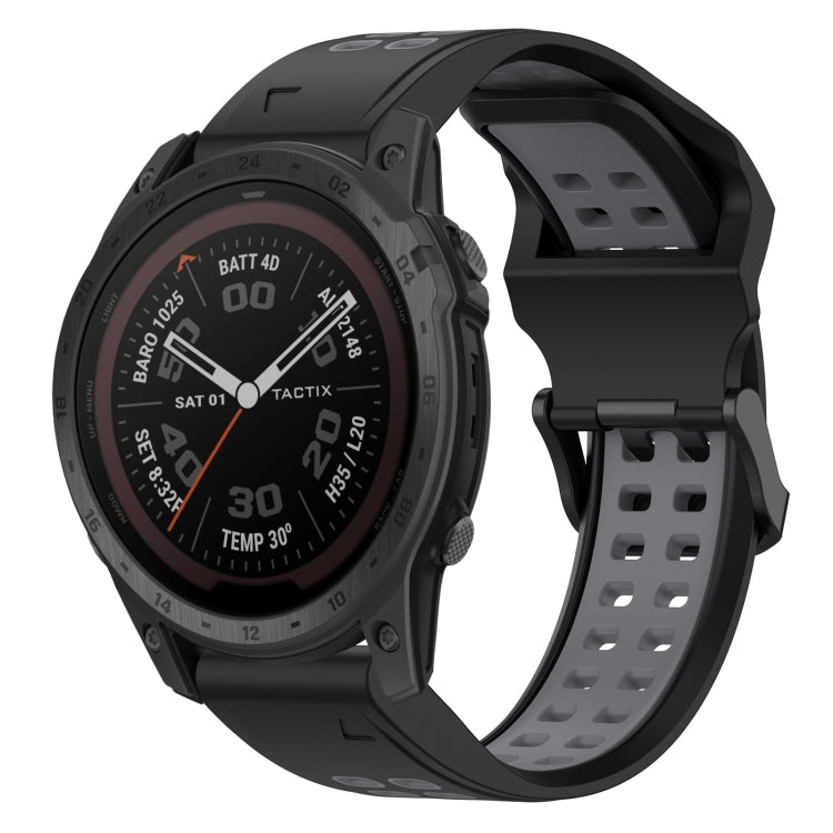 For Garmin Tactix 7 Pro 26mm Two-Color Reverse Buckle Silicone Watch Band(Black+Grey) - Watch Bands by PMC Jewellery | Online Shopping South Africa | PMC Jewellery