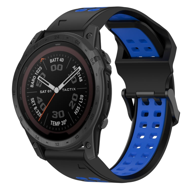 For Garmin Tactix 7 Pro 26mm Two-Color Reverse Buckle Silicone Watch Band(Black+Blue) - Watch Bands by PMC TechLife | Online Shopping South Africa | PMC TechLife
