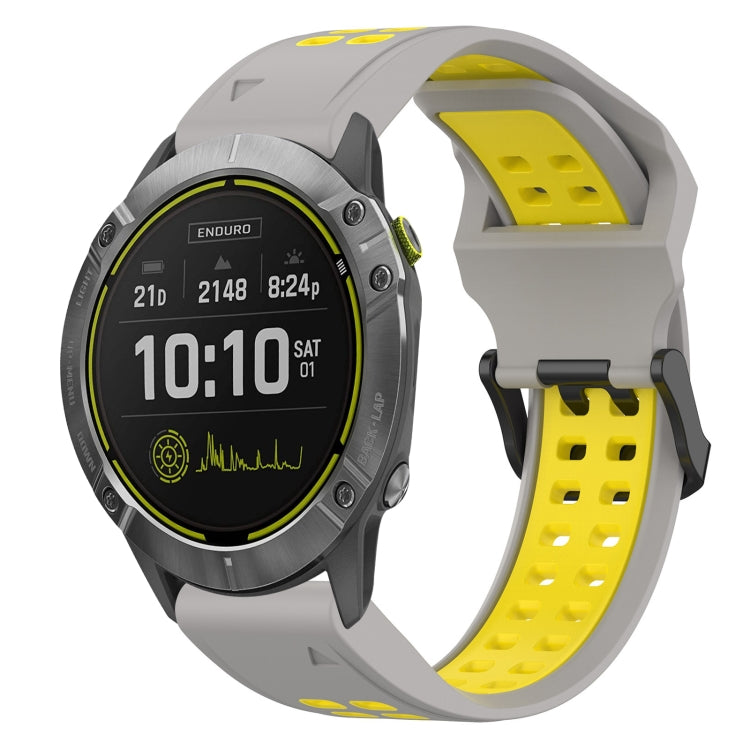 For Garmin Enduro 26mm Two-Color Reverse Buckle Silicone Watch Band(Grey+Yellow) - Watch Bands by PMC TechLife | Online Shopping South Africa | PMC TechLife