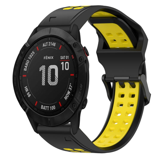 For Garmin Fenix 6X Pro 26mm Two-Color Reverse Buckle Silicone Watch Band(Black+Yellow) - Watch Bands by PMC Jewellery | Online Shopping South Africa | PMC Jewellery