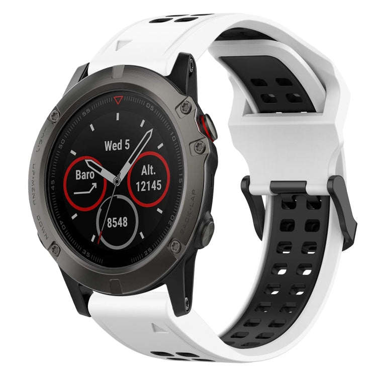 For Garmin Fenix 5X 26mm Two-Color Reverse Buckle Silicone Watch Band(White+Black) - Watch Bands by PMC TechLife | Online Shopping South Africa | PMC TechLife