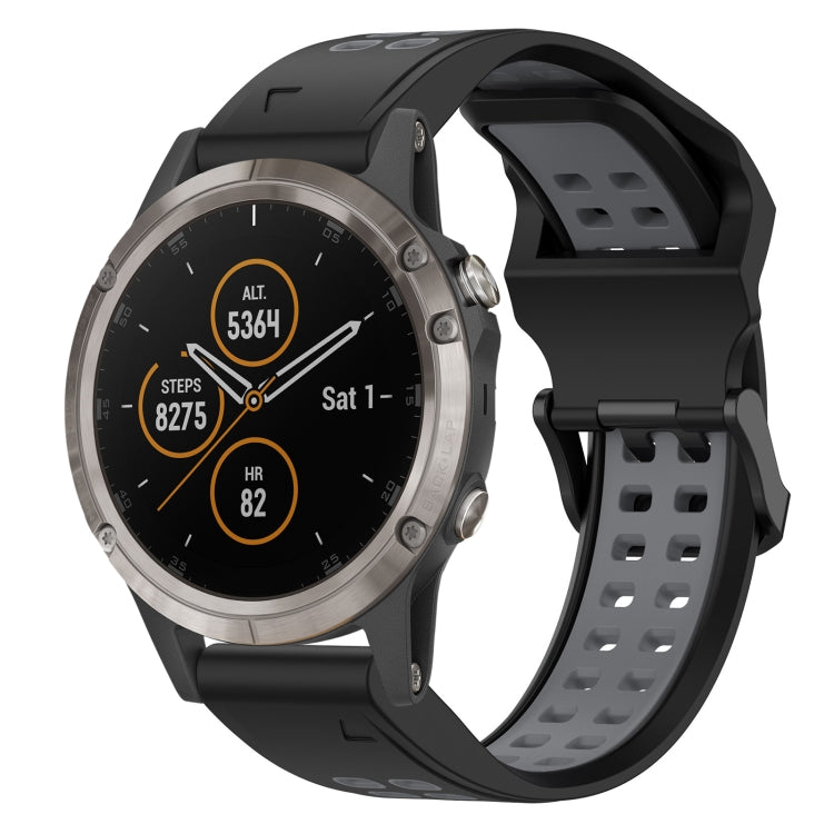 For Garmin Fenix 5X Plus 26mm Two-Color Reverse Buckle Silicone Watch Band(Black+Grey) - Watch Bands by PMC TechLife | Online Shopping South Africa | PMC TechLife