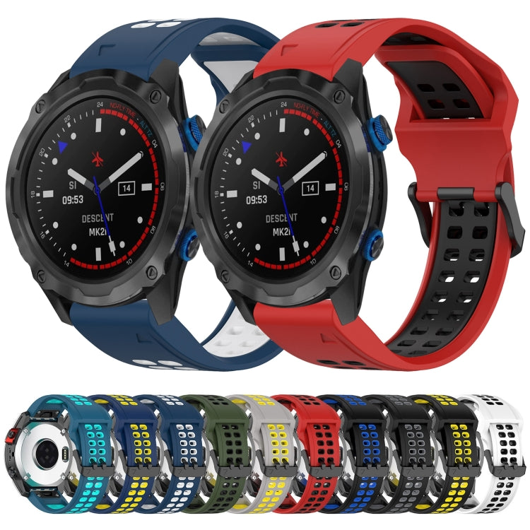 For Garmin Tactix Delta 26mm Two-Color Reverse Buckle Silicone Watch Band(Black+Blue) - Watch Bands by PMC TechLife | Online Shopping South Africa | PMC TechLife