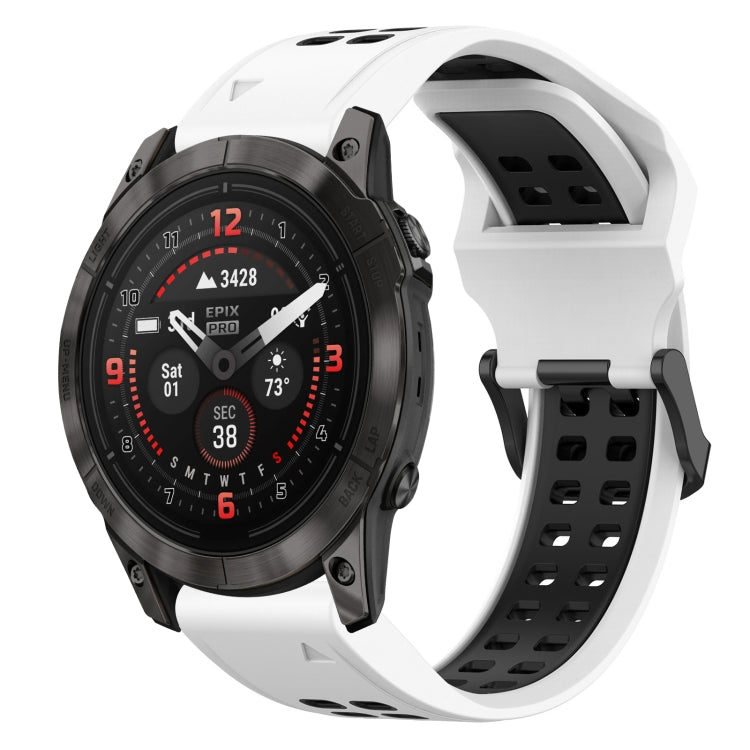 For Garmin Epix Pro 42mm 20mm Two-Color Reverse Buckle Silicone Watch Band(White+Black) - Watch Bands by PMC TechLife | Online Shopping South Africa | PMC TechLife