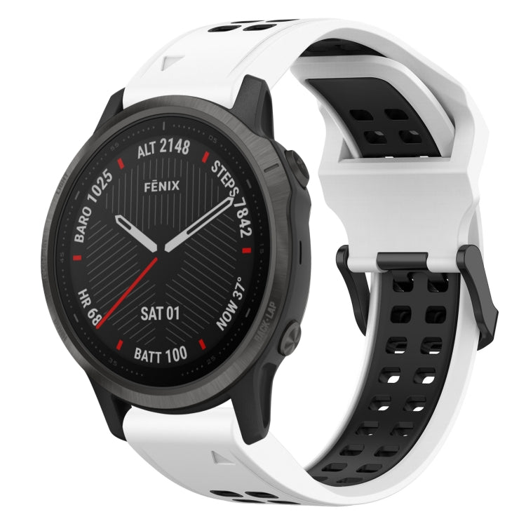 For Garmin Fenix 6S 20mm Two-Color Reverse Buckle Silicone Watch Band(White+Black) - Watch Bands by PMC Jewellery | Online Shopping South Africa | PMC Jewellery