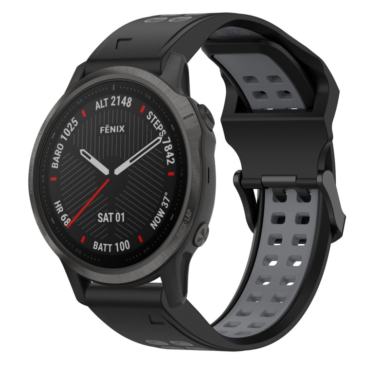 For Garmin Fenix 6S 20mm Two-Color Reverse Buckle Silicone Watch Band(Black+Grey) - Watch Bands by PMC TechLife | Online Shopping South Africa | PMC TechLife