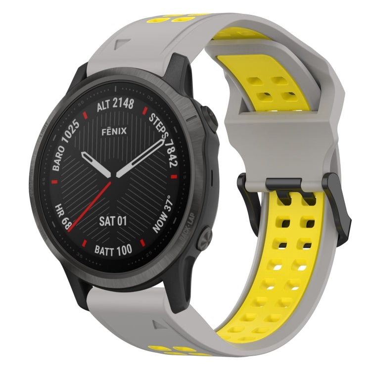 For Garmin Fenix 6S 20mm Two-Color Reverse Buckle Silicone Watch Band(Grey+Yellow) - Watch Bands by PMC TechLife | Online Shopping South Africa | PMC TechLife