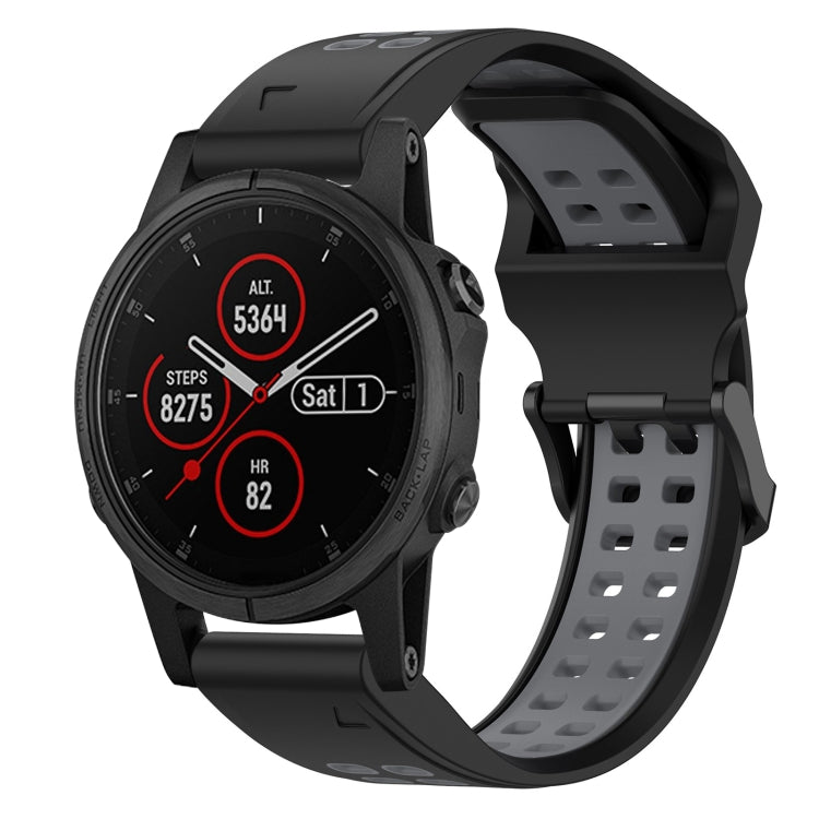 Compatible with Garmin Fenix 5S Plus 20mm Two-Color Reverse Buckle Silicone Watch Band(Black+Grey) - Watch Bands by PMC TechLife | Online Shopping South Africa | PMC TechLife | Buy Now Pay Later Mobicred