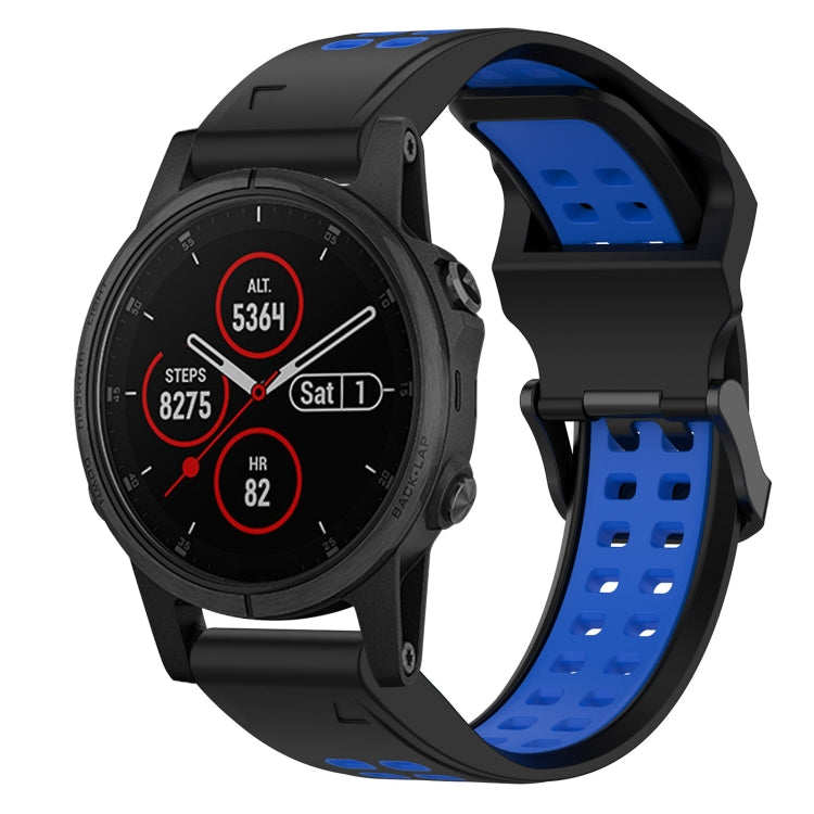 For Garmin Fenix 5S Plus 20mm Two-Color Reverse Buckle Silicone Watch Band(Black+Blue) - Watch Bands by PMC TechLife | Online Shopping South Africa | PMC TechLife
