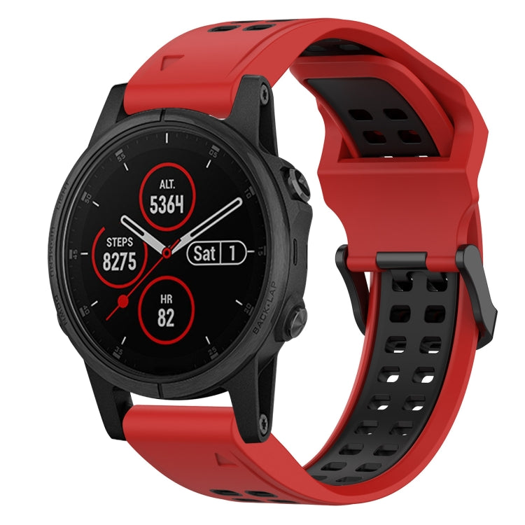 For Garmin Fenix 5S Plus 20mm Two-Color Reverse Buckle Silicone Watch Band(Red+Black) - Watch Bands by PMC TechLife | Online Shopping South Africa | PMC TechLife