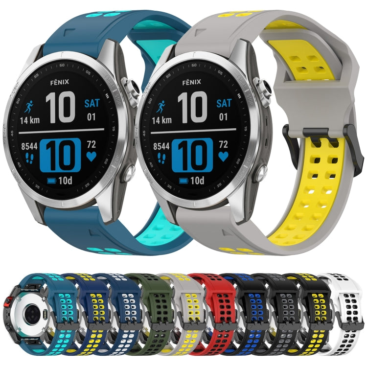 For Garmin Epix Pro 42mm 20mm Two-Color Reverse Buckle Silicone Watch Band(Blue+White) - Watch Bands by PMC TechLife | Online Shopping South Africa | PMC TechLife