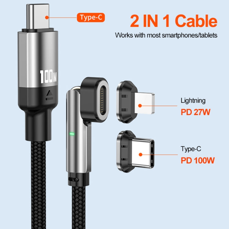 ENKAY 2 in 1 PD 100W / 27W 180 Degrees Rotation Magnetic Type-C / 8 Pin Fast Charging Data Cable with LED Light, Length:2m - Charging Cable & Head by ENKAY | Online Shopping South Africa | PMC TechLife | Buy Now Pay Later Mobicred