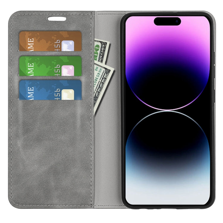 For iPhone 15 Pro Retro-skin Magnetic Suction Leather Phone Case(Grey) - free shipping - PMC TechLife - Order now!