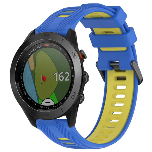 For Garmin Approach S60 Sports Two-Color Silicone Watch Band(Blue+Yellow) - Watch Bands by PMC Jewellery | Online Shopping South Africa | PMC Jewellery