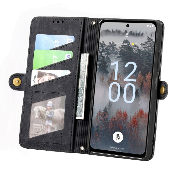 For Nokia X30 5G Geometric Zipper Wallet Side Buckle Leather Phone Case(Black) - Nokia Cases by PMC TechLife | Online Shopping South Africa | PMC TechLife