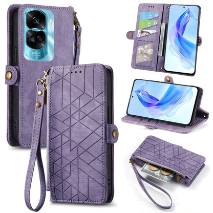 For Honor 90 Lite / X50i Geometric Zipper Wallet Side Buckle Leather Phone Case(Purple) - Honor Cases by PMC Jewellery | Online Shopping South Africa | PMC Jewellery