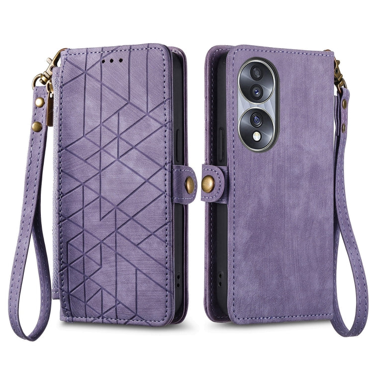 For Honor 90 Lite / X50i Geometric Zipper Wallet Side Buckle Leather Phone Case(Purple) - Honor Cases by PMC Jewellery | Online Shopping South Africa | PMC Jewellery