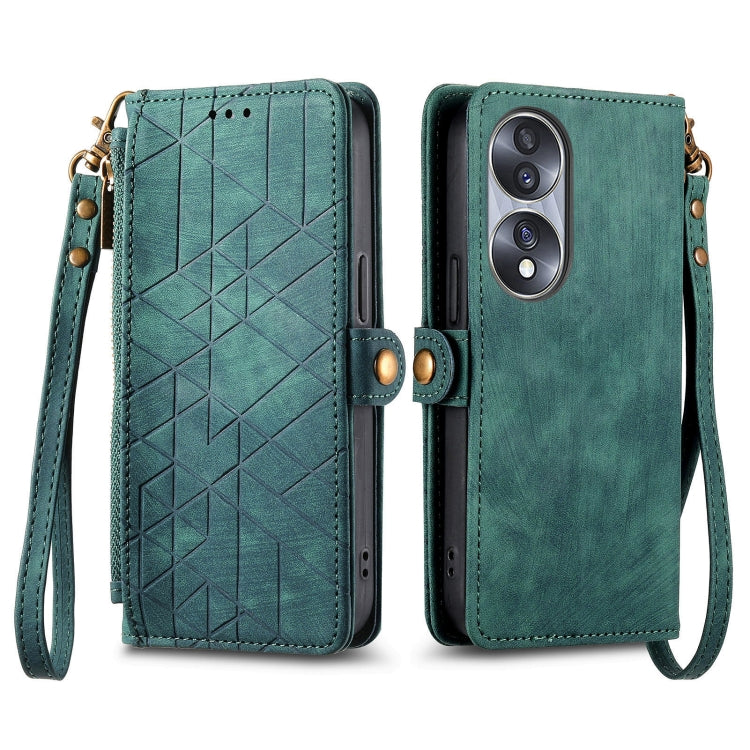 For Honor 90 Geometric Zipper Wallet Side Buckle Leather Phone Case(Green) - Honor Cases by PMC Jewellery | Online Shopping South Africa | PMC Jewellery