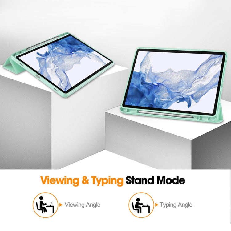 For Samsung Galaxy Tab S9 ENKAY Tri-fold Custer Leather TPU Bottom Smart Case with Pen Slot(Light Green) - free shipping - PMC TechLife - Order now!