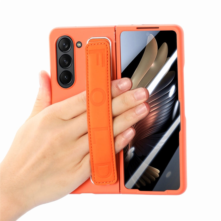 For   Samsung   Galaxy Z Fold5  5G Integrated Wristband Genuine Leather Phone Case(Orange) - free shipping - PMC TechLife - Order now!