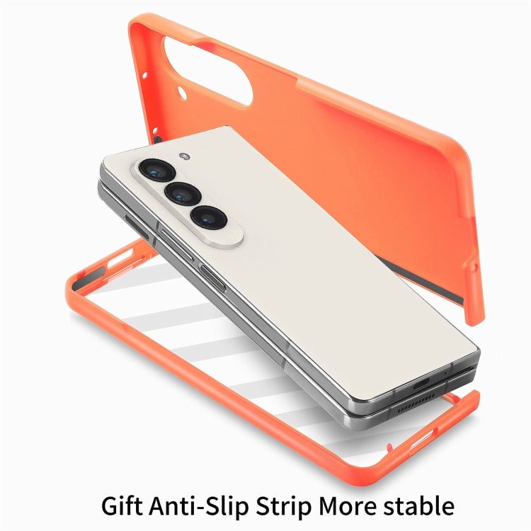 For   Samsung   Galaxy Z Fold5  5G Integrated Wristband Genuine Leather Phone Case(Orange) - free shipping - PMC TechLife - Order now!