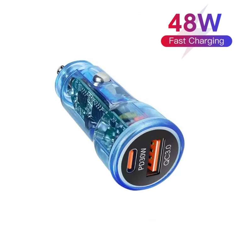 P35 48W PD30W+QC3.0 18W USB Transparent Car Quick Charge(Transparent Blue) - Car Charger by PMC Jewellery | Online Shopping South Africa | PMC Jewellery