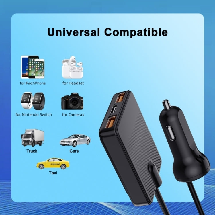 TR-43 For Back Seat PD 18W Fast Charging Car Charger 2m Extention Charger Adapter - Car Charger by PMC TechLife | Online Shopping South Africa | PMC TechLife