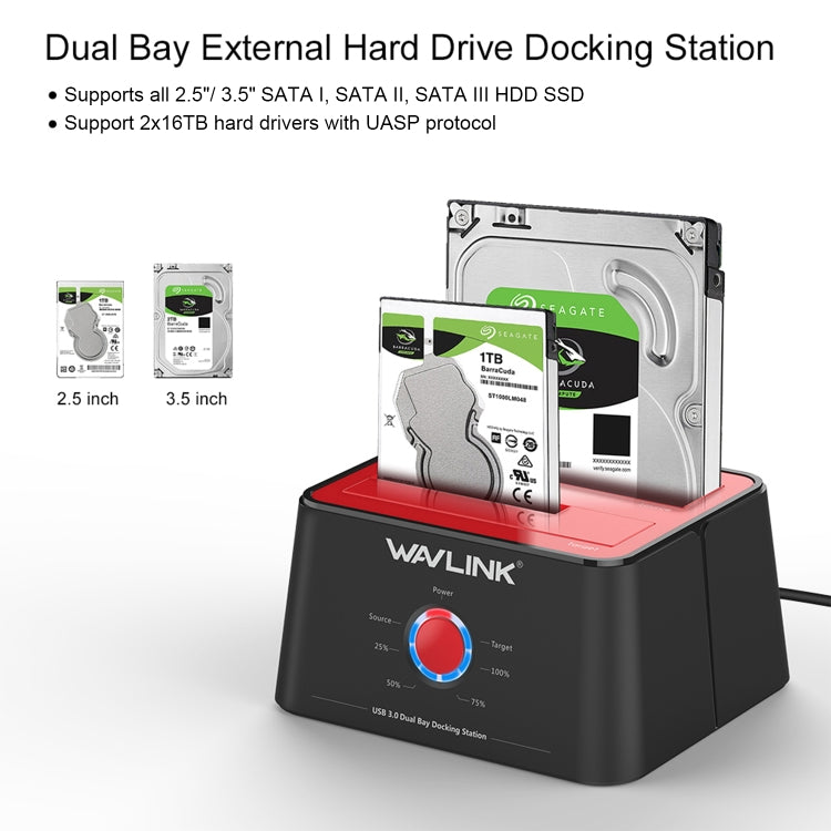 Wavlink ST334U SSD Dual Bay External Hard Drive Docking Station USB 3.0 to SATA I/II/III(EU Plug) - free shipping - PMC TechLife - Order now!