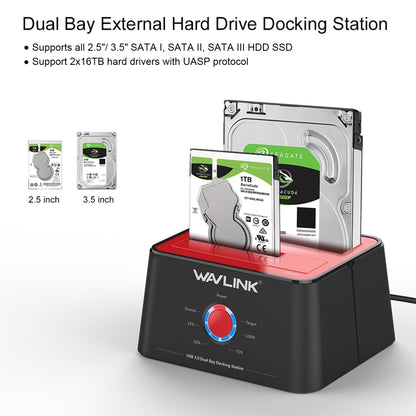 Wavlink ST334U SSD Dual Bay External Hard Drive Docking Station USB 3.0 to SATA I/II/III(EU Plug) - External Hard Drives by WAVLINK | Online Shopping South Africa | PMC Jewellery | Buy Now Pay Later Mobicred