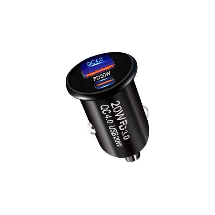 P10 Mini Style QC4.0 USB / PD20W Dual Port Car Charger(Black) - Car Charger by PMC TechLife | Online Shopping South Africa | PMC TechLife