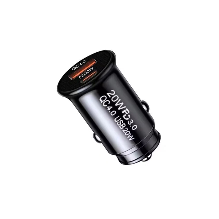 P10 Mini Style QC4.0 USB / PD20W Dual Port Car Charger(Black) - Car Charger by PMC TechLife | Online Shopping South Africa | PMC TechLife