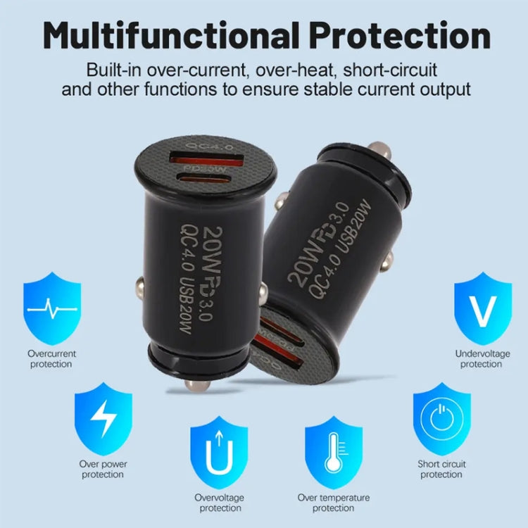 P10 Mini Style QC4.0 USB / PD20W Dual Port Car Charger(White) - Car Charger by PMC TechLife | Online Shopping South Africa | PMC TechLife
