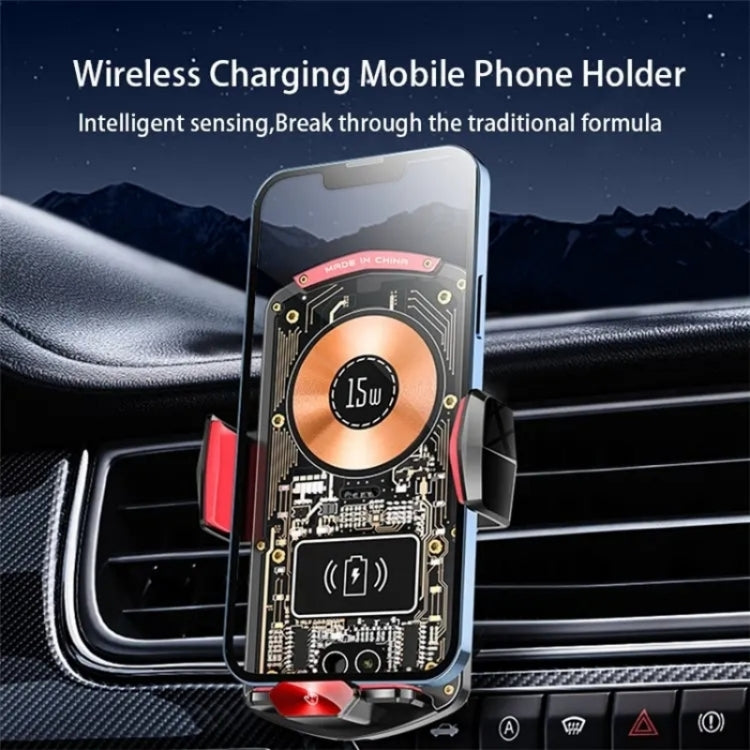 A6 Car Automatic Clamping Phone Holder 15W Magnetic Wireless Charger(Red) - Car Charger by PMC TechLife | Online Shopping South Africa | PMC TechLife