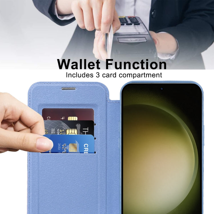 For Samsung Galaxy S23+ 5G Shield MagSafe RFID Anti-theft Rhombus Leather Phone Case(Blue) - Galaxy S23+ 5G Cases by PMC TechLife | Online Shopping South Africa | PMC TechLife | Buy Now Pay Later Mobicred