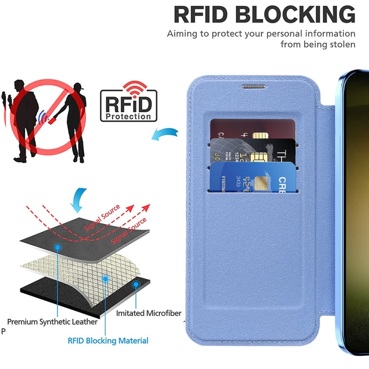 For Samsung Galaxy S23+ 5G Shield MagSafe RFID Anti-theft Rhombus Leather Phone Case(Blue) - Galaxy S23+ 5G Cases by PMC TechLife | Online Shopping South Africa | PMC TechLife | Buy Now Pay Later Mobicred