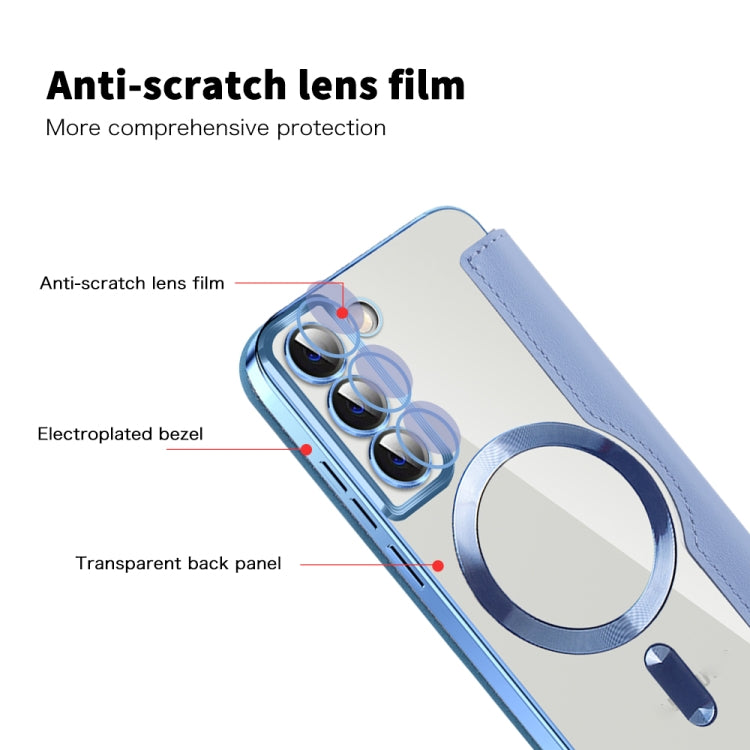 For Samsung Galaxy S23+ 5G Shield MagSafe RFID Anti-theft Rhombus Leather Phone Case(Blue) - Galaxy S23+ 5G Cases by PMC TechLife | Online Shopping South Africa | PMC TechLife | Buy Now Pay Later Mobicred